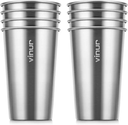Miniatura 15 de VINUR Paquete de 4 vasos de acero inoxidable de 16 onzas, vasos apilables de metal para viajes, campamento, exteriores