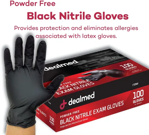 Miniatura 4 de Dealmed Black Nitrile Exam Gloves – Disposable Multi-Purpose Use Medical Gloves Use for First Aid and Medical Facilities