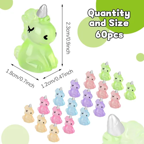 Miniatura 2 de Fuyamp 60 piezas de mini unicornio de resina luminoso miniatura que brilla en la oscuridad, adorno de unicornio pequeño para jardín, paisaje