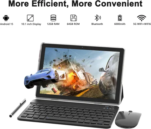 Miniatura 2 de Tableta Android 15 de 10 pulgadas con teclado 64 GB ROM+12 GB RAM (expansión 4+8) Soporta expansión de 1 TB 2MP+8MP cámara dual 6000mAh 5G WiFi-6