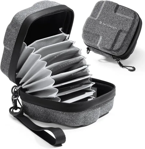 K&F CONCEPT Estuche para Filtros de Lente 10 en 1, Funda de Filtro de Cámara de Cáscara Dura Hasta 82mm con Correa de Mano, Billetera de