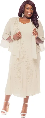 Miniatura 4 de R&M Richards - Vestido de gasa con cuentas para mujer