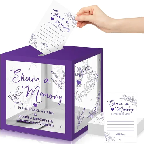 Miniatura 8 de Pajean - 50 tarjetas de memoria para celebrar la vida, caja de tarjetas con ventanas transparentes, caja de memoria para funeral, boda, cumpleaños