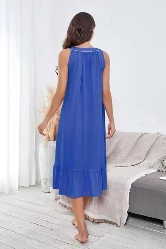 Miniatura 7 de IZZY + TOBY Camisones de algodón para mujer, sin mangas, con bolsillos, suaves, con nudos, camisón largo