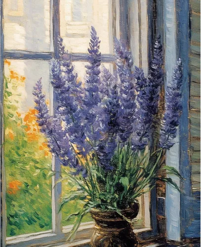 Miniatura 2 de Tucocoo Kit de pintura de lavanda por números con pinceles y pigmento acrílico sobre lienzo para adultos, diseño rústico de ventanas, arte floral