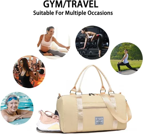 Miniatura 70 de Bolsa de gimnasio con bolsillo húmedo, bolsa de viaje plegable para mujer, bolsa de viaje impermeable para viajes, gimnasio, yoga