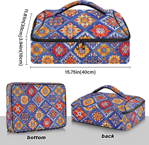 Miniatura 3 de Talavera mexicana - Porta platos con diseño de azulejos de cerámica, portátil, a prueba de fugas, aislado, para alimentos calientes o fríos, viajes