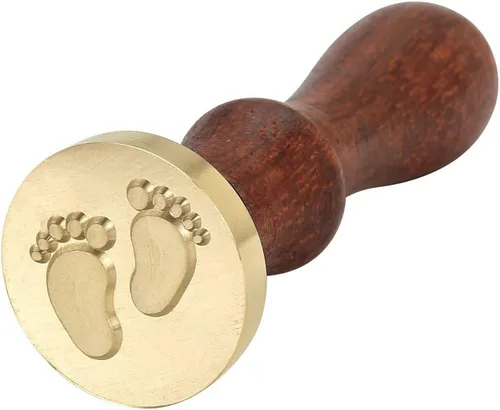 Miniatura 4 de Yoption Baby Series - Sello de cera con diseño de huellas de bebé, cabeza de latón, mango de madera, sello de sellado para invitación de fiesta