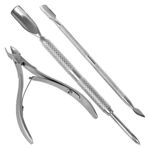 Set de manicura y pedicura en acero inoxidable con empujador de cutículas, eliminador y herramienta de corte de acero inoxidable. Cortador de