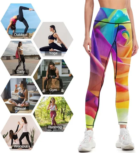 Miniatura 9 de Rainbow Rose High Waist Yoga Pants Tummy Control Stretch Leggings for Women