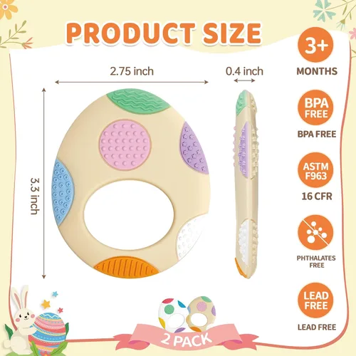 Miniatura 5 de Huevos de Pascua juguetes de dentición para bebés, rellenos esenciales de cesta de silicona para bebés, bebés y niños pequeños, regalo de relleno