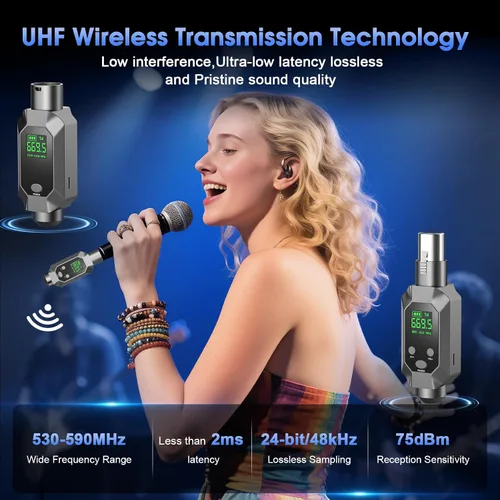 Miniatura 2 de Sistema de micrófono inalámbrico XLR transmisor y receptor inalámbrico para 262 pies de rango de 8 horas de batería UHF transmisor inalámbrico