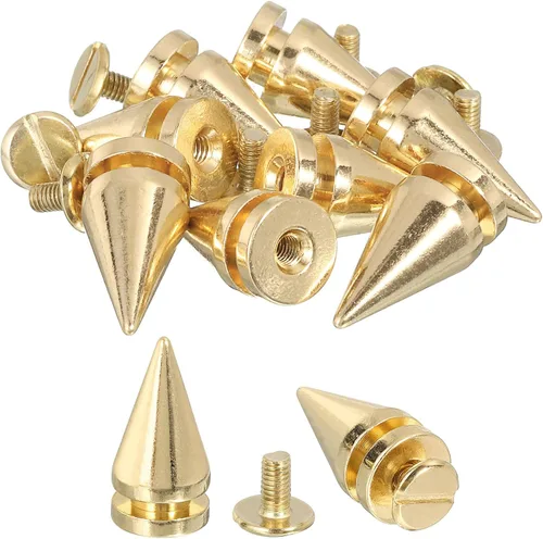 uxcell 16 remaches de espiga de cono de 0.39 x 0.78 pulgadas, tornillos traseros para árbol y picos para manualidades de cuero, ropa, zapatos, Dorado