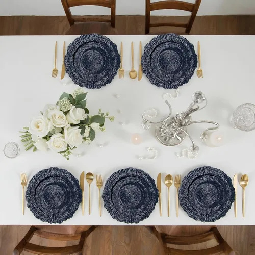 Miniatura 5 de DaYammi 60 platos de plástico azul – Platos azul oscuro desechables – Platos de plástico resistentes para fiestas, incluyendo 30 platos llanos, 30