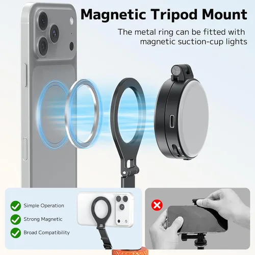 Miniatura 2 de VRIG MG-40 Soporte magnético para trípode para Magsafe, tres ejes giratorios con rosca de 1/4 y adaptador de zapata fría para cámara, compatible