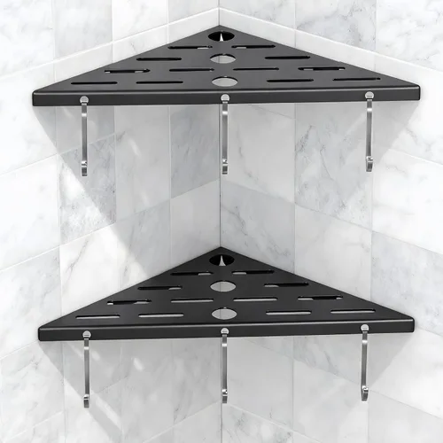 Paquete de 2 estantes esquineros de ducha, estantes de baño de acero inoxidable 304 de 10 pulgadas con 6 ganchos, capacidad resistente, resistente,