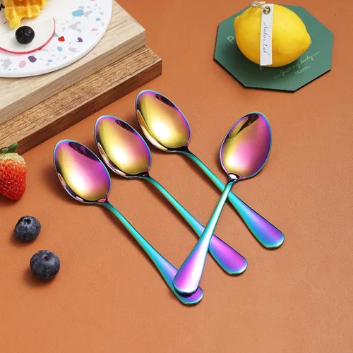 Miniatura 5 de Berglander - Juego de 4 cucharaditas de 6.5 pulgadas, acero inoxidable, chapado en titanio, brillante, multicolor, cucharas de té coloridas, cuchara