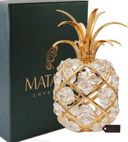 Matashi Adorno de piña chapado en oro de 24 quilates con cristales, figura decorativa de lujo, elegante decoración del hogar, regalo para el día de