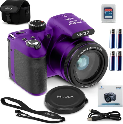 Minolta Cámara digital MN40Z de 20MP - Zoom óptico de 40x, video FHD de 1080p, LCD de 3.0", Wi-Fi, detección de cara/sonrisa/parpadeo, color morado