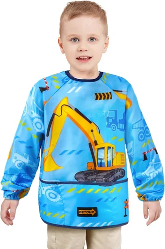 Miniatura 16 de WERNNSAI Bata de arte para niños impermeable con manga larga y 3 bolsillos de pintura Dinosaurio B001