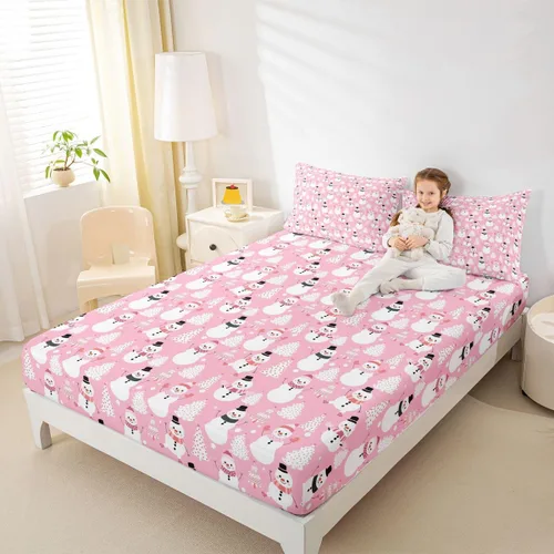 Miniatura 5 de Erosebridal Juego de sábanas de Papá Noel, sábana bajera ajustable con árbol de Navidad para niños, tamaño individual, galaxia morada, cielo