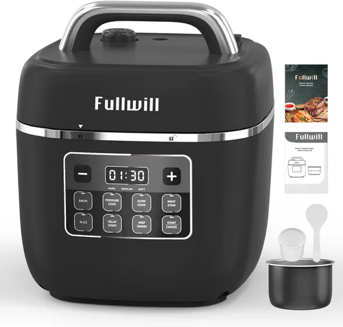 Fullwill Olla a presión eléctrica 7 en 1 Lite de 3 cuartos de galón, olla de cocción lenta, olla arrocera, vaporera, salteado, calentador, olla