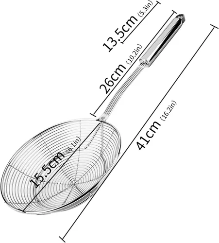 Miniatura 2 de Colador Skimmer, colador de araña de acero inoxidable, cucharón para pasta, espaguetis, fideos y freír en la cocina, cuenco de 6 pulgadas