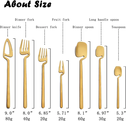 Miniatura 3 de JASHII Juego de cubiertos de 28 piezas de acero inoxidable 304 para 4, juego de utensilios de metal para comer, incluye tenedor de frutas y cuchara