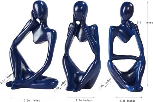 Miniatura 2 de Decoración de baño azul de 3 piezas pequeñas decoraciones para estantes, estatuas de pensador de resina, esculturas, decoración del hogar