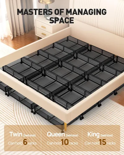 Miniatura 7 de Almacenamiento Debajo de la Cama con Ruedas, Contenedores de Almacenamiento Debajo de la Cama de Metal Calado con Patrón Plegable, Almacenamiento