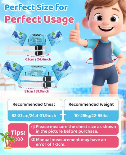 Miniatura 7 de HeySplash Chaleco de Natación para Niños, Flotadores de Piscina para Niños Pequeños, Chaleco de Natación para Niños con Correa Ajustable, Chaqueta R