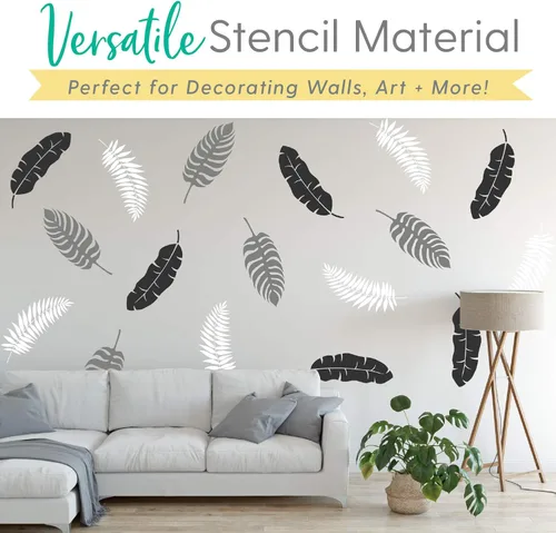 Miniatura 3 de Plantillas de hojas (3 diseños), plantillas grandes de hojas tropicales para pintar pisos, paredes, azulejos, muebles, tela, madera, cada una