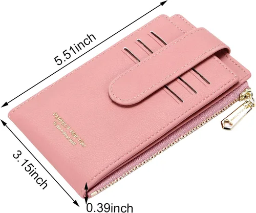Miniatura 2 de OIDERY Cartera con tarjetero RFID para mujer, delgada, plegable, con cremallera, organizador de tarjetas, carteras con caja de regalo, Rosado