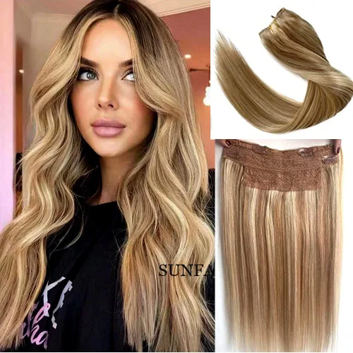Miniatura 12 de Extensiones de cabello con alambre negro, extensiones de cabello balayage, extensiones de cabello con alambre de cabello humano, 14 pulgadas 70 g