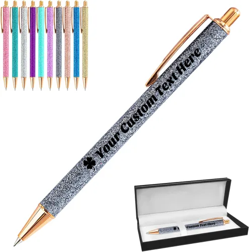 Miniatura 26 de 10 bolígrafos personalizados con purpurina, bolígrafos impresos personalizados a granel, bolígrafos retráctiles de tinta negra para graduación