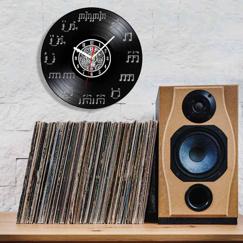 Miniatura 4 de The Geeky Days Notas de notación musical con iluminación LED brillante, reloj de pared hecho de disco de vinilo real, álbum de música, músico