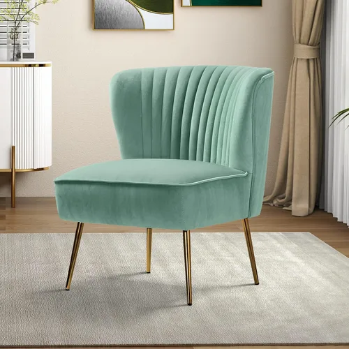 Miniatura 17 de Tina's Home Silla decorativa de terciopelo sin brazos, silla auxiliar pequeña tapizada moderna con patas doradas, cómoda y bonita silla con respaldo