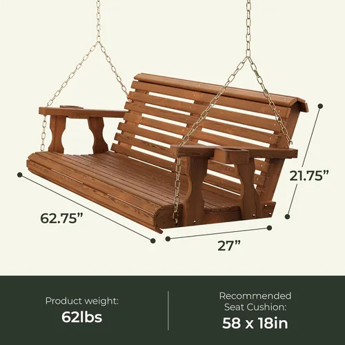 Miniatura 2 de Columpio Amish resistente para terraza (800 lb) con cadenas para colgar y posavasos Tinte negro semisólido