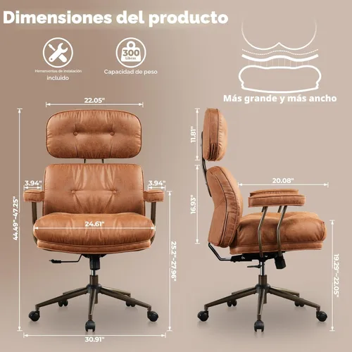 Miniatura 8 de ovios Silla de oficina ergonómica, sillas ejecutivas de piel sintética con respaldo alto y cojín grueso, cómodo sillón giratorio moderno de mediados
