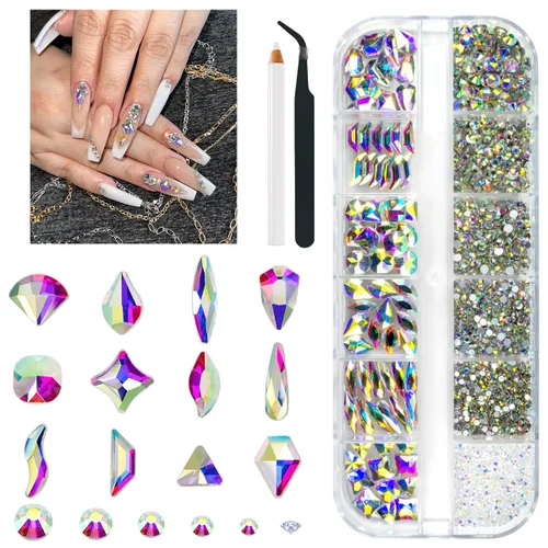Miniatura 21 de Qiipii 2052 piezas de diamantes de imitación amatista púrpura para uñas, diamantes de imitación de vidrio de color lila claro para uñas, 72 formas