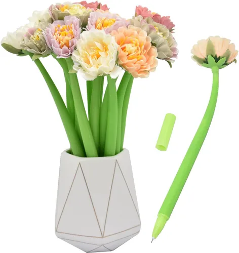Miniatura 14 de 12 bolígrafos creativos de tinta de gel con flores artificiales, color negro líquido, tinta de gel de 0.020 in, para niñas y mujeres, suministros