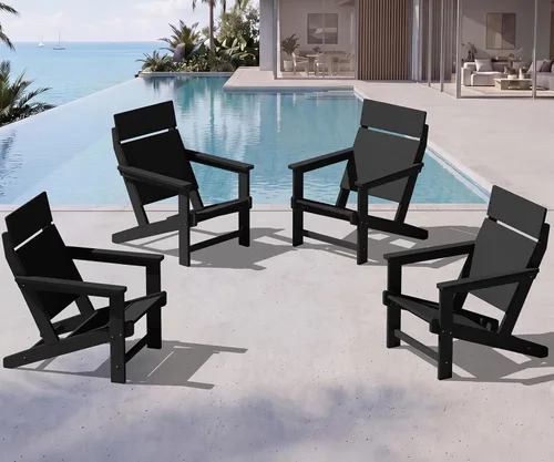 Miniatura 9 de SERWALL Sillas Adirondack modernas, sillas Adirondack HDPE sin tablas, respaldo sólido sillas de plástico para exteriores, textura similar a