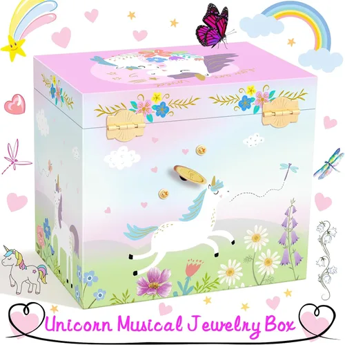 Miniatura 20 de RR ROUND RICH DESIGN - Joyero musical para niñas con cajón y juego de joyas con tema de bailarina, melodía de “El lago de los cisnes”, color rosado