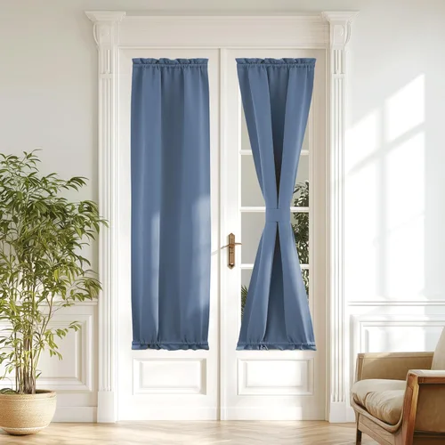 Miniatura 74 de NICETOWN Cortinas opacas unicolor con aislamiento térmico para puerta francesa, granja, oscurecimiento de habitación, puertas y ventanas de Marrón