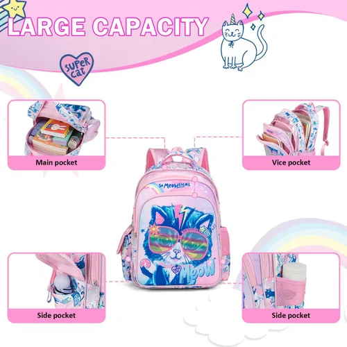 Miniatura 3 de Mochila para niñas, mochila escolar para niñas, Lindos juegos de gatos, Classic