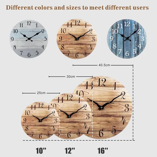 Miniatura 9 de Plumeet Reloj de Pared Pequeño, Relojes de Pared de Madera Sin Marco de 10'', con Movimiento de Cuarzo Silencioso, Relojes Rústicos de Nogal
