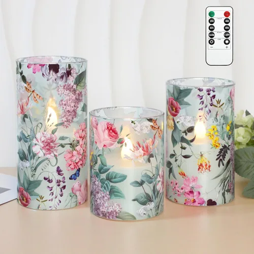 Miniatura 13 de Velas sin llama de hortensia con control remoto parpadean vidrio cera real velas LED - Decoración de fiesta en casa boda romántica tema de amor