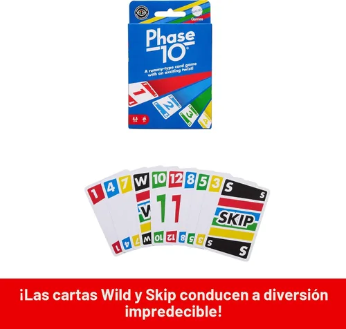 Miniatura 5 de Mattel Games Juego de cartas Phase 10 con baraja accesible para daltónicos en lata de almacenamiento y viaje para niños, adultos y familias