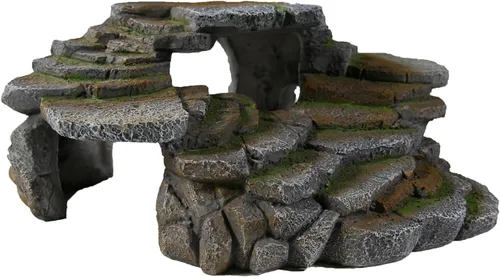 Miniatura 4 de Penn-Plax (REP183) Reptología Repisa de Escalones de Paisaje de Pizarra y Ocultadero de Cueva – Resina Decorativa para Acuarios y Terrarios – Ideal