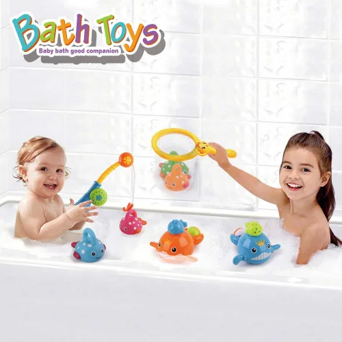 Miniatura 6 de Dwi Dowellin Juguetes de baño, juegos de pesca, ballenas de natación, juguete para la tina de baño, para niños pequeños, conjunto de peces
